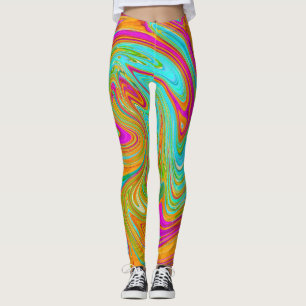 Leggings Bleu, Orange et Rose Chaud Abstrait Rétro Groovy