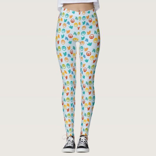 Leggings Bleu orange jaune vert Twitter Bird (Devant)