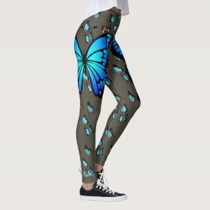 Leggings Bleu papillon Turquoise sur les jambons gris S à