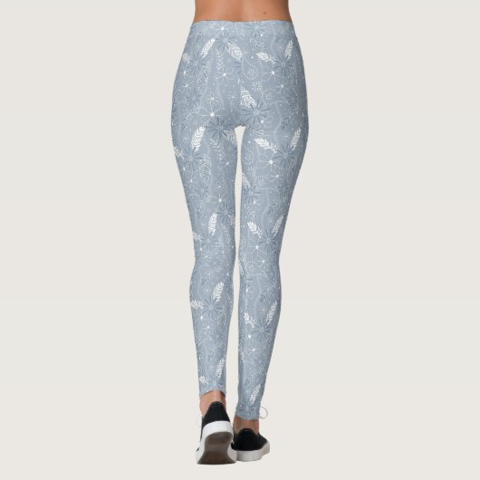 Leggings bleu poussiéreux plumes de bouho fleurs cachemire (Dos)