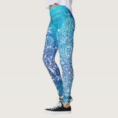 Leggings Bleu Profond Océan Arrière - plan Ornement blanc (Gauche)