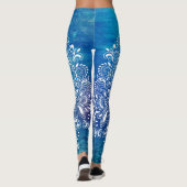 Leggings Bleu Profond Océan Arrière - plan Ornement blanc (Dos)