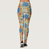 Leggings Bleu rétro, Jaune & Orange Floral (Dos)