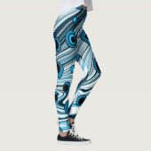 Leggings Bleu Retro Wavy Art avec couleur noir et blanc (Droite)
