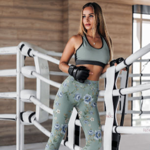 Leggings Bleu Rose à motifs floraux   Légendes