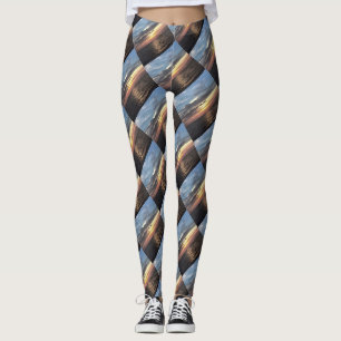 Leggings Bleu rose et cerulean Bleu Artistique Océan Lever