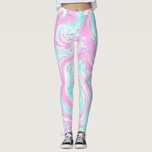 Leggings Bleu rose et Turquoise Coton Bonbons Couleurs Marb