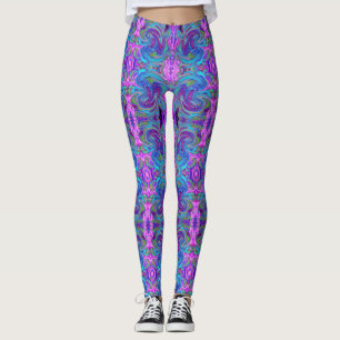 Leggings Bleu, Rose et Violet Groovy Art Abstrait Rétro