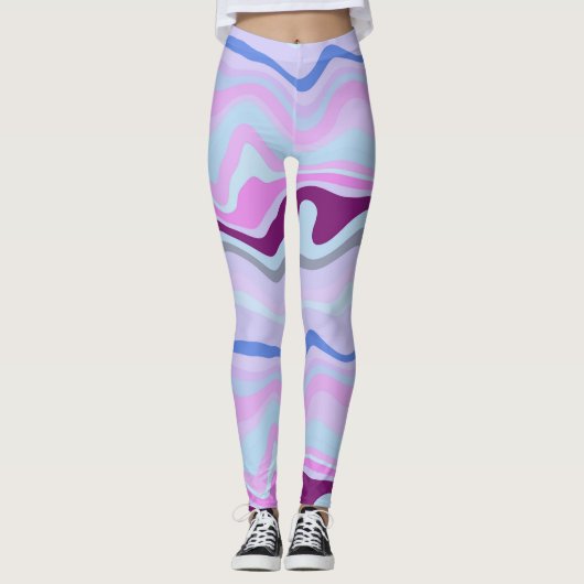 Leggings Bleu, rose et violet rayures ondulées (Devant)
