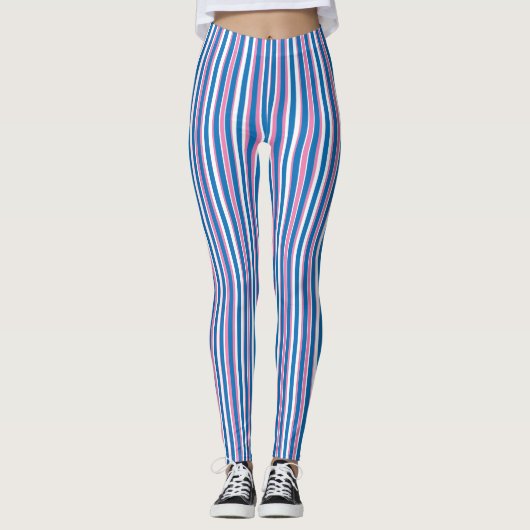 Leggings Bleu rose rayures amincissant (Devant)