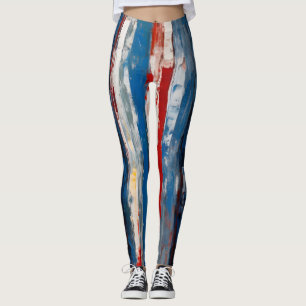 Leggings Bleu Rouge Blanc Peint Verticale Abstraites bandes