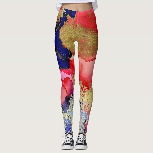 Leggings Bleu Rouge Or Liquid Art tendance (Devant)