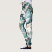 Leggings Bleu sarcelle or blanc moderne marbre agate mariag (Gauche)