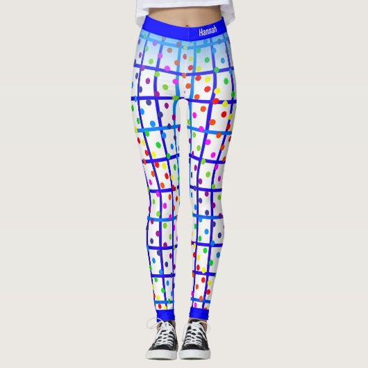 Leggings Bleu Stripes Rainbow Polkadot sur votre propre cou (Devant)