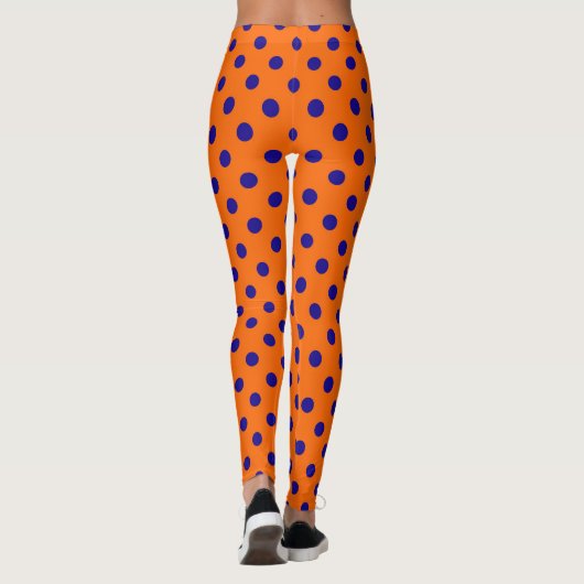 Leggings Bleu Sur Orange Pois Design Motif (Dos)