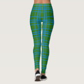 Leggings Bleu Sur Vert Tartan Plaid Design Motif (Dos)