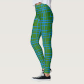 Leggings Bleu Sur Vert Tartan Plaid Design Motif (Gauche)