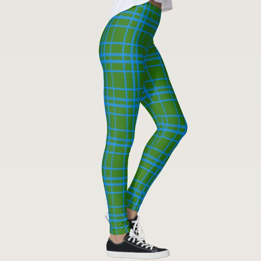 Leggings Bleu Sur Vert Tartan Plaid Design Motif