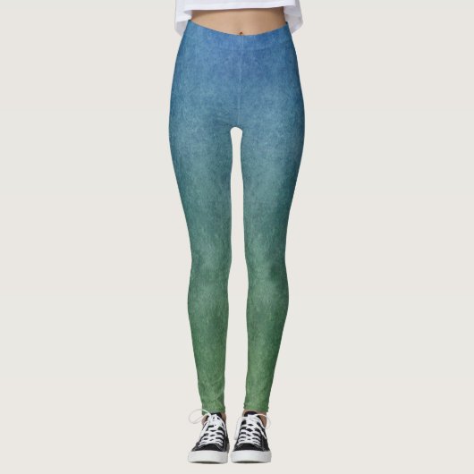 Leggings Bleu tacheté au dégradé vert (Devant)