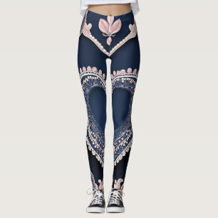 Leggings Bleu tendance et perles de lingerie rose IA art