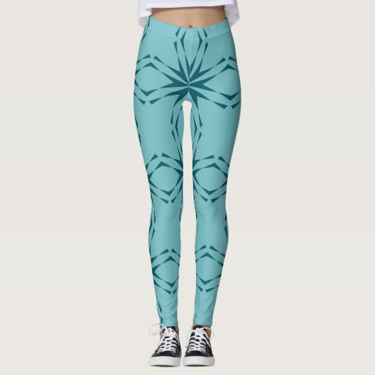 Leggings bleu turquoise, cool, abstraction fleur tendance (Devant)