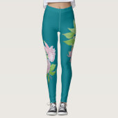 Leggings bleu turquoise et rose audacieux fleur motif flora (Devant)