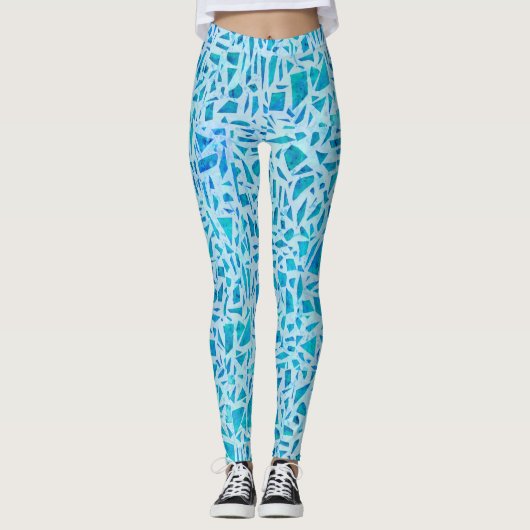 Leggings Bleu Turquoise Mosaïque Carrelage Moderne Chic (Devant)