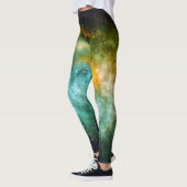 Leggings bleu turquoise turquoise orange galaxie étoiles ph (Gauche)