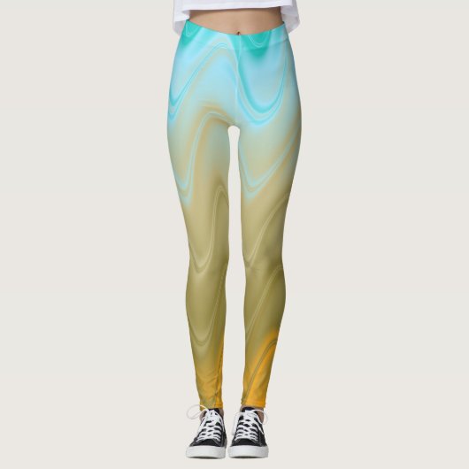 Leggings Bleu Verre Vert Orange Abstrait (Devant)