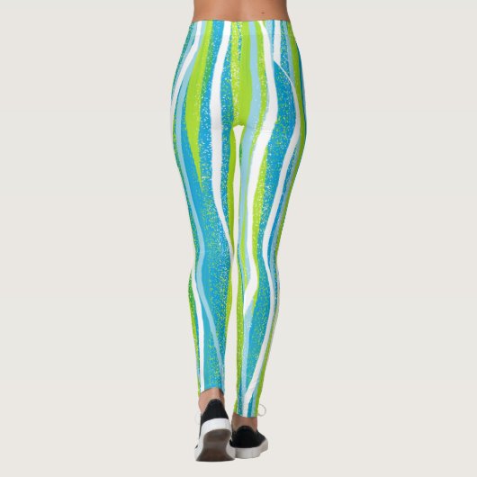 Leggings Bleu Vert Blanc Défilé Qualité Exercice (Dos)