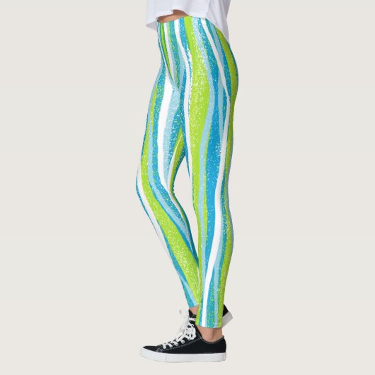 Leggings Bleu Vert Blanc Défilé Qualité Exercice (Gauche)