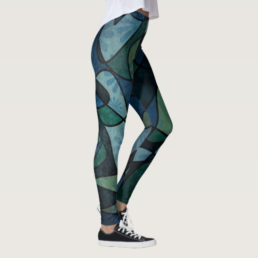 Leggings Bleu Vert Digital Vitrage Abstrait unique (Droite)