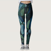 Leggings Bleu Vert Digital Vitrage Abstrait unique (Devant)