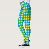 Leggings Bleu Vert Jaune Chèque Plaid Design Motif (Gauche)