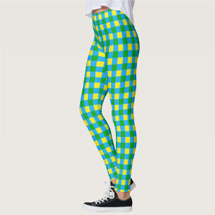 Leggings Bleu Vert Jaune Chèque Plaid Design Motif