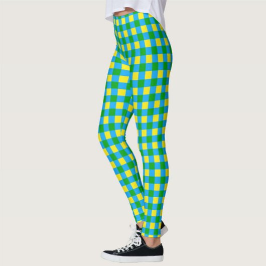 Leggings Bleu Vert Jaune Chèque Plaid Design Motif