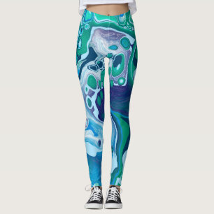 Leggings Bleu vert Marbre numérique Fluide Art