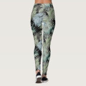 Leggings Bleu Vert Palm Feuilles Noir (Dos)