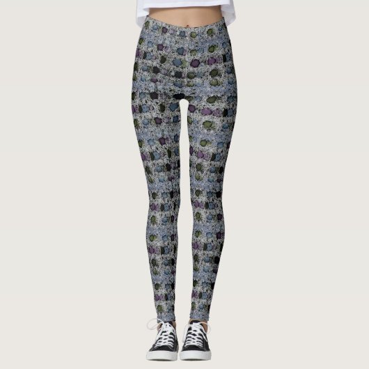 Leggings Bleu vert pourpre avec grands points foncés (Devant)