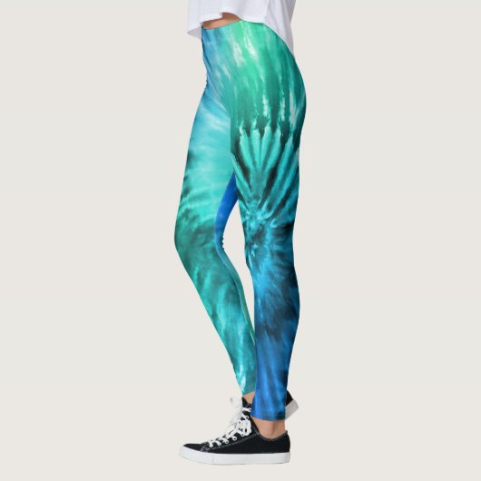 Leggings Bleu Vert & Turquoise Psychédélique Starburst Tie  (Gauche)