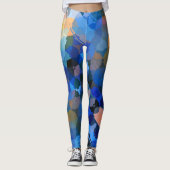 Leggings bleu violet or orange abstrait géométrique (Devant)