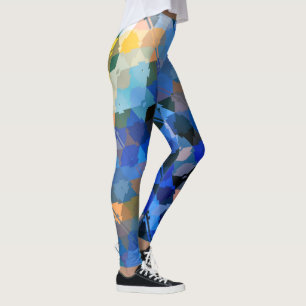 Leggings bleu violet or orange abstrait géométrique