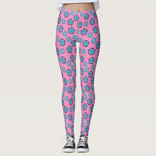 Leggings Bleu Violet rose motif floral (Devant)