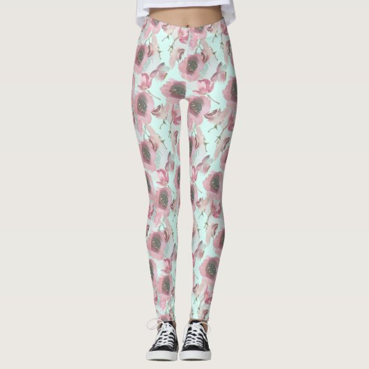 Leggings bleus imprimés floraux violets (Devant)