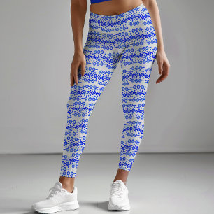 Leggings Bloc circulaire Batik Bleu Gras Blanc Imprimer Abs
