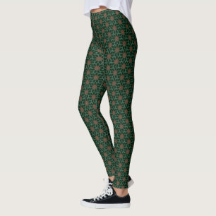 Leggings Bloc Imprimer Carrelage Fleurs vert foncé rouge