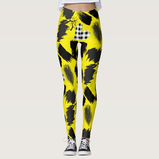 Leggings blocs de construction.Noir et blanc.w.01x4 B Jaune (Devant)