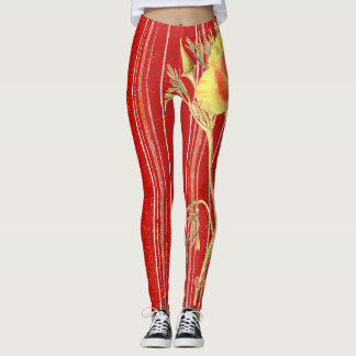 Leggings BLOEMSTREPEN PAPAVERS, ROOD GESTREEPT