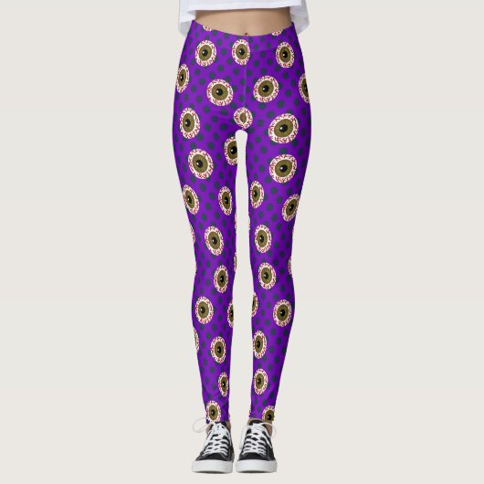 Leggings Blooshot Eyeballs | Violet avec points | Halloween (Devant)