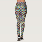 Leggings Blue & Amber Abstract Geometric Grid Pattern 1310 (Dos)